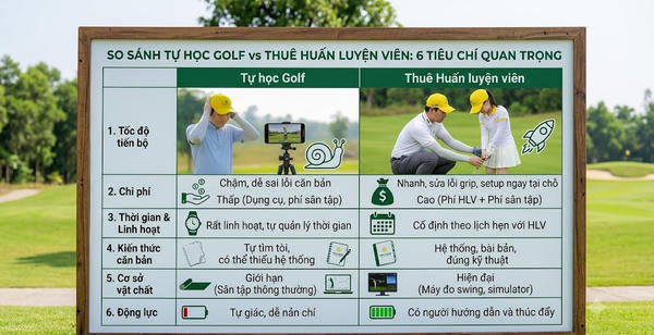 So sánh tự học golf vs thuê huấn luyện viên: 6 tiêu chí quan trọng
