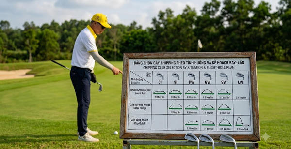 Chọn gậy chipping theo tình huống (PW/9i/8i hay wedge) và kế hoạch bay–lăn