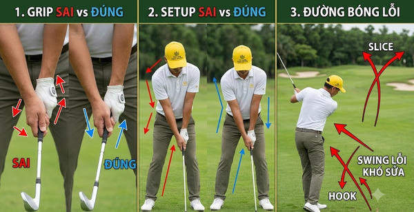 Rủi ro phổ biến khi tự học golf: sai grip, sai setup, swing lỗi khó sửa