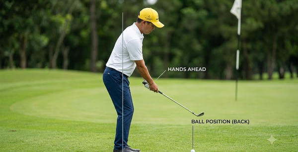 Setup chipping chuẩn: stance, vị trí bóng, tay trước bóng và phân bổ trọng lượng