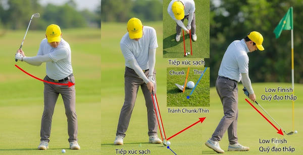 Kỹ thuật swing chipping: tiếp xúc bóng sạch, kiểm soát quỹ đạo và tránh chunk/thin